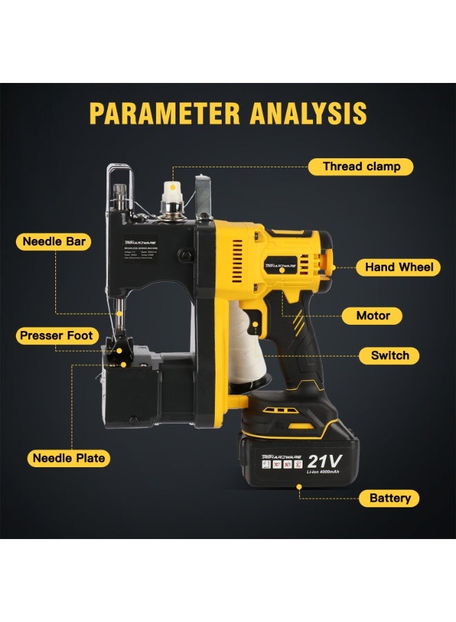 TriThardware 1000W Cordless Bag Sewing Machine with 2pcs Batteries, Portable Industrial Bag Closer, 2-Second Fast Sealingfor Woven PP/Canvas/Jute Bags, Factory &Farm Bag Stitcher-Yellow - Image 3